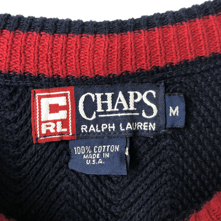 1990'S Ralph Lauren CHAPS Herringbone Cotton Knit Sweater, Made in USA, Men's Size M (approx.), Vintage cotton navy blue type Vintage Second Hand