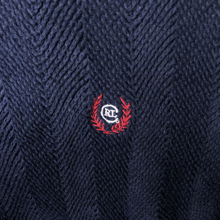 1990'S Ralph Lauren CHAPS Herringbone Cotton Knit Sweater, Made in USA, Men's Size M (approx.), Vintage cotton navy blue type Vintage Second Hand