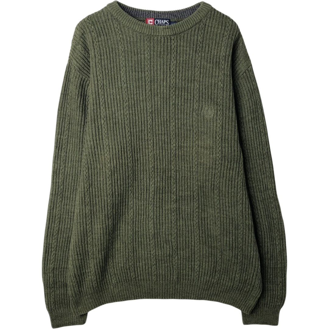Ralph Lauren CHAPS Ribbed Cotton Knit Sweater, Men's Size L (approx.) cotton Khaki type sage green Vintage Second Hand