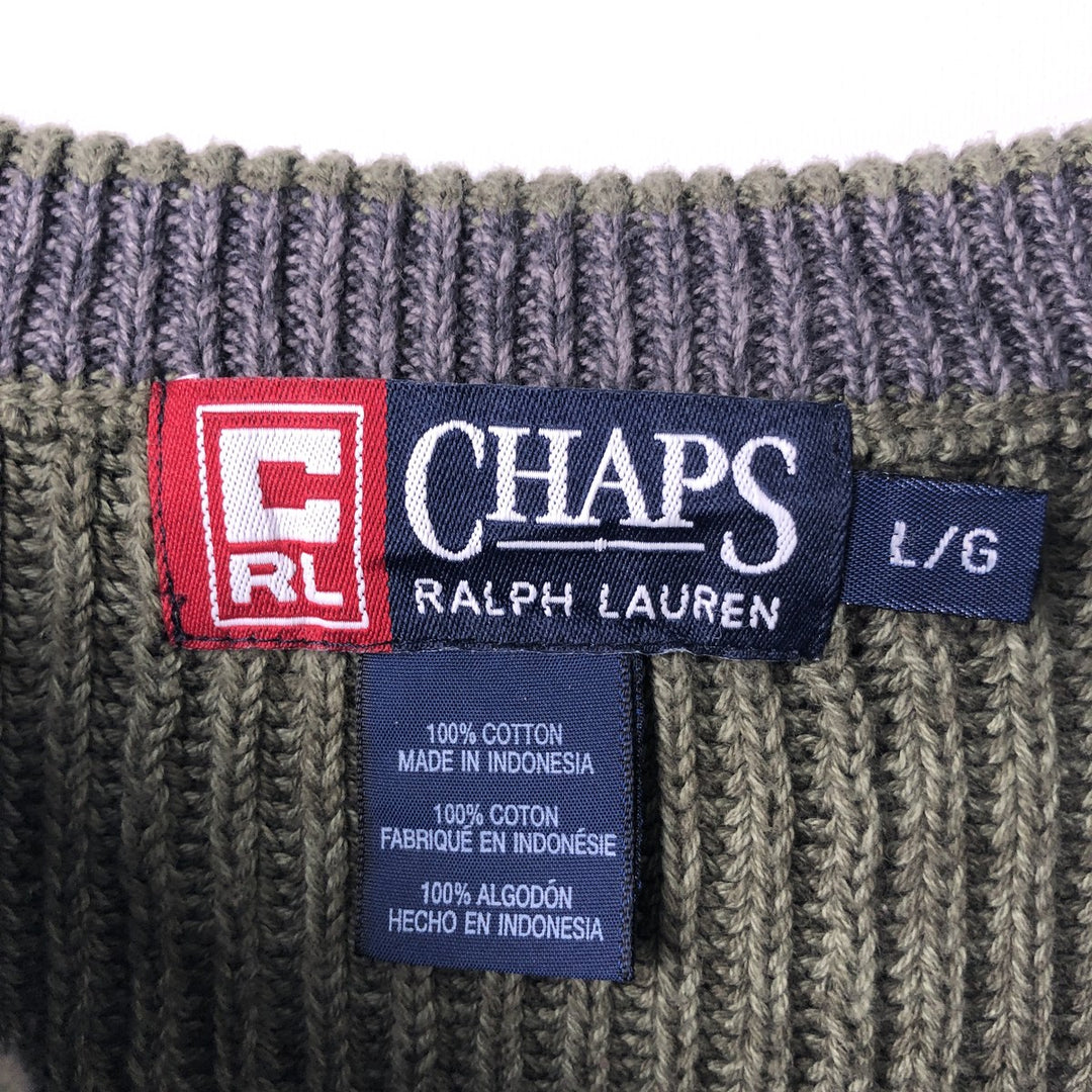 Ralph Lauren CHAPS Ribbed Cotton Knit Sweater, Men's Size L (approx.) cotton Khaki type sage green Vintage Second Hand