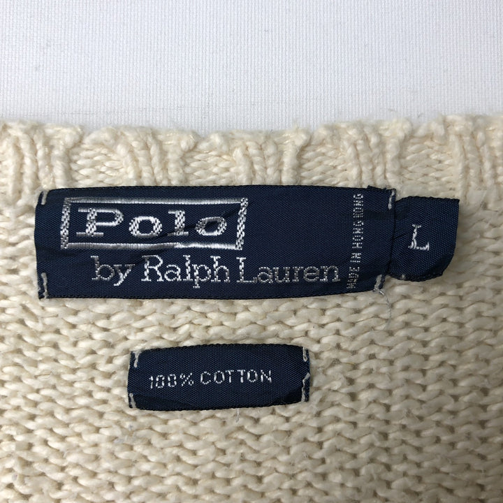 Ralph Lauren POLO by Ralph Lauren Cotton Knit Sweater Men's L size cotton ivory Vintage Second Hand