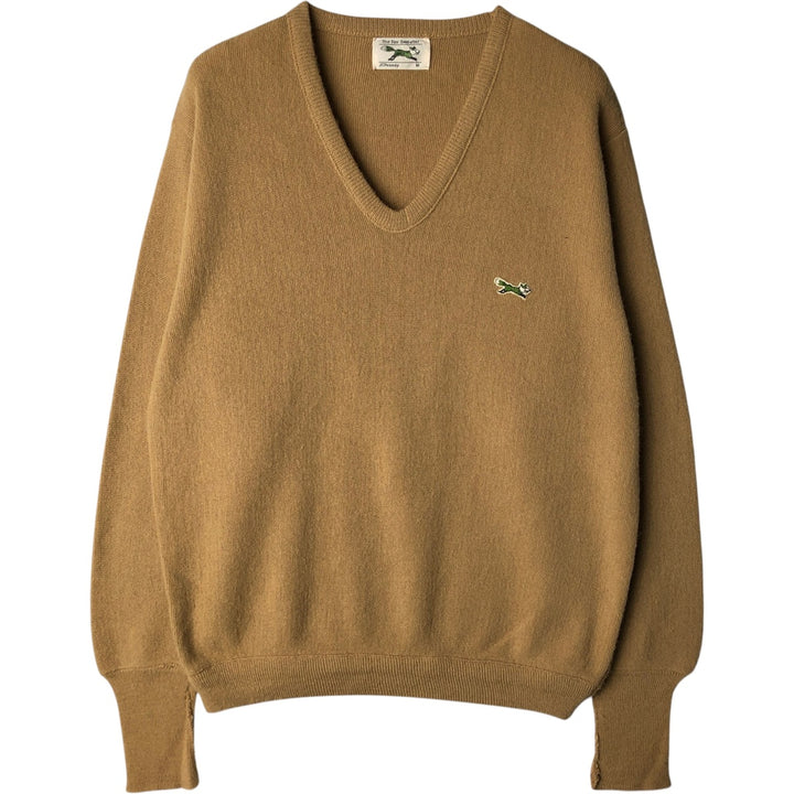 JCPenny THE FOX COLLECTION V-neck acrylic knit sweater, made in the USA, equivalent to men's size M. Oron Acrylic beige type brown Vintage Second Hand