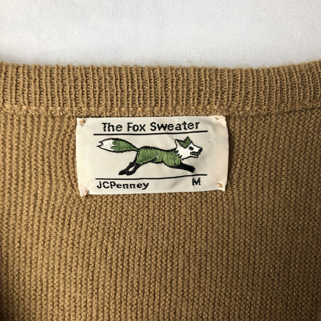 JCPenny THE FOX COLLECTION V-neck acrylic knit sweater, made in the USA, equivalent to men's size M. Oron Acrylic beige type brown Vintage Second Hand