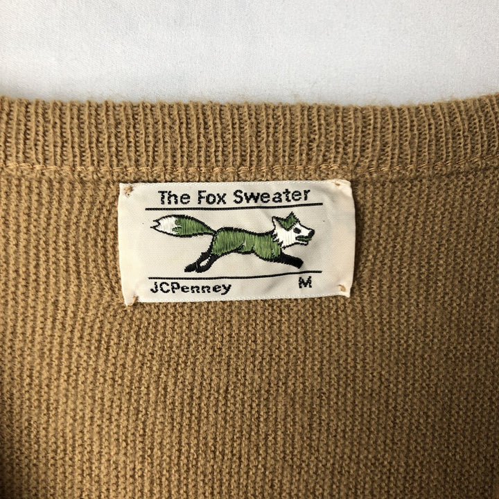 JCPenny THE FOX COLLECTION V-neck acrylic knit sweater, made in the USA, equivalent to men's size M. Oron Acrylic beige type brown Vintage Second Hand