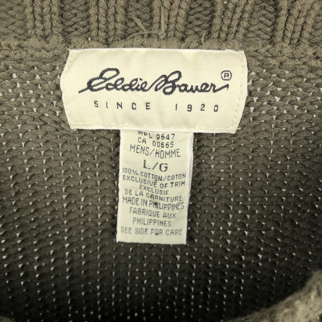 Vintage 90s-00'S Eddie Bauer cotton knit sweater, men's size L cotton Khaki type Vintage Second Hand