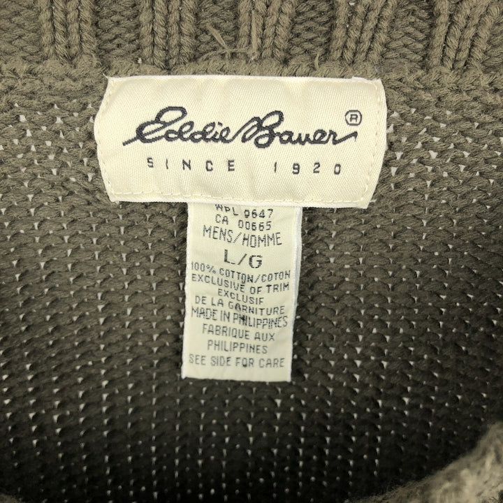 Vintage 90s-00'S Eddie Bauer cotton knit sweater, men's size L cotton Khaki type Vintage Second Hand