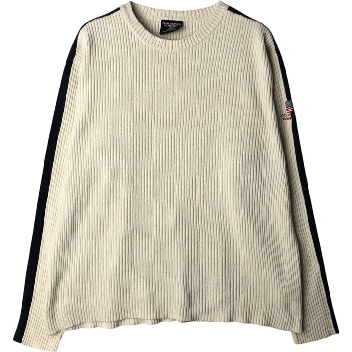 Ralph Lauren POLO JEANS COMPANY ribbed cotton knit sweater, men's size L cotton ivory Vintage Second Hand