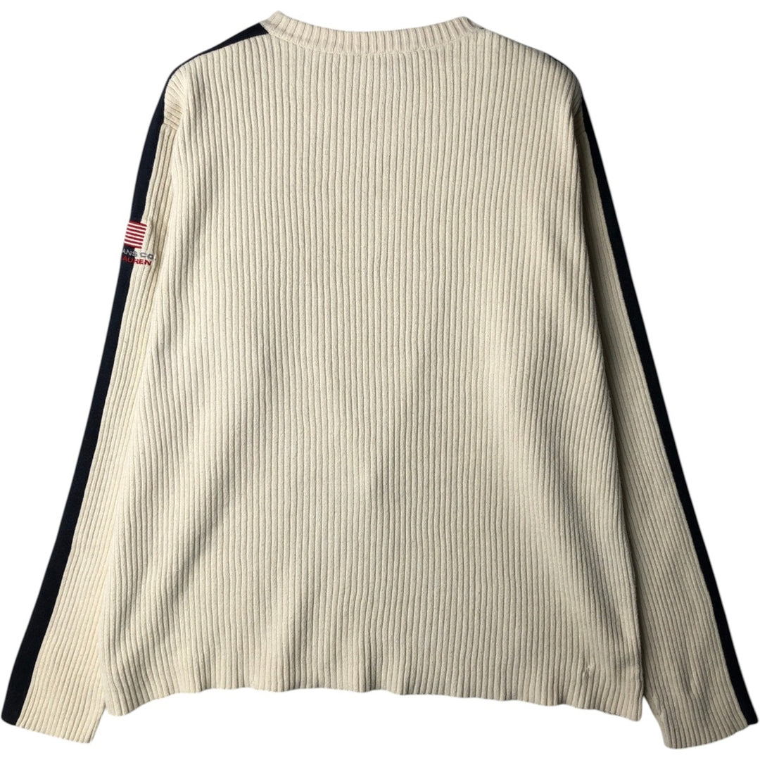 Ralph Lauren POLO JEANS COMPANY ribbed cotton knit sweater, men's size L cotton ivory Vintage Second Hand