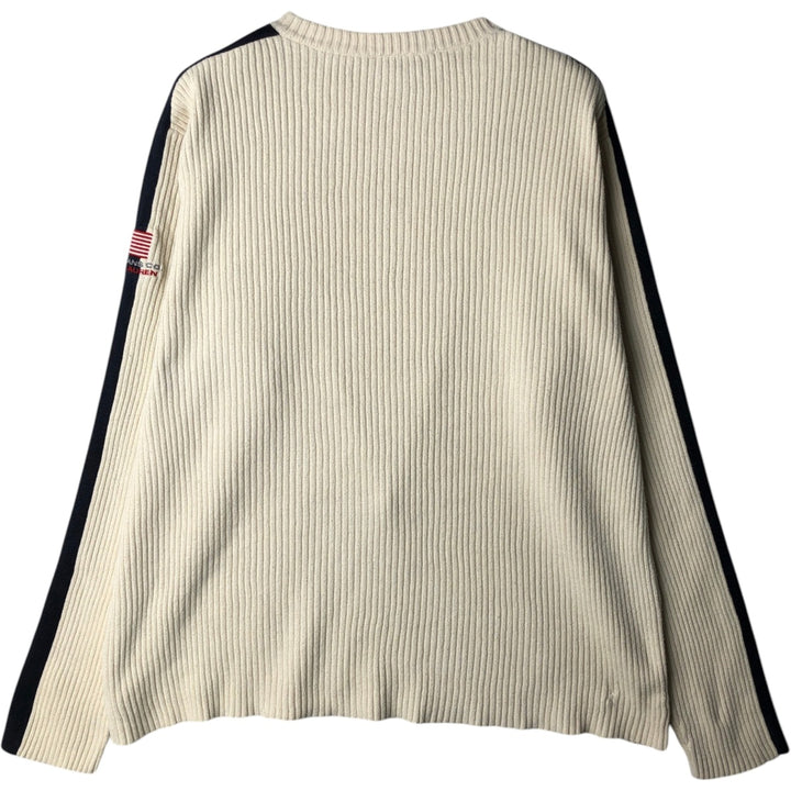 Ralph Lauren POLO JEANS COMPANY ribbed cotton knit sweater, men's size L cotton ivory Vintage Second Hand