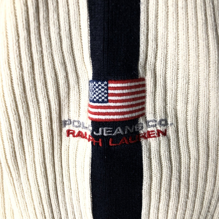 Ralph Lauren POLO JEANS COMPANY ribbed cotton knit sweater, men's size L cotton ivory Vintage Second Hand