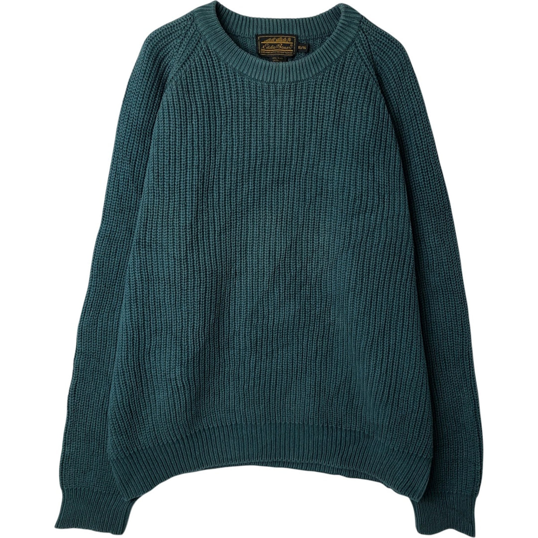 80s-90'S Eddie Bauer Cotton Knit Sweater Men's XL Size Vintage cotton green type Vintage Second Hand