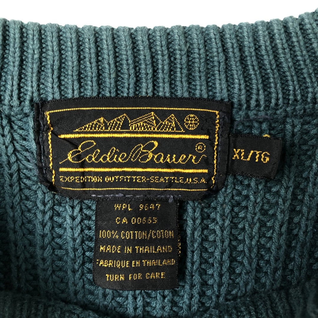 80s-90'S Eddie Bauer Cotton Knit Sweater Men's XL Size Vintage cotton green type Vintage Second Hand