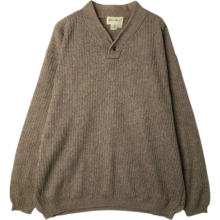 90s-00'S Eddie Bauer Rib-Knit Henley Neck Cotton Sweater, Men's Size L (Equivalent), Vintage cotton Beige type Vintage Second Hand