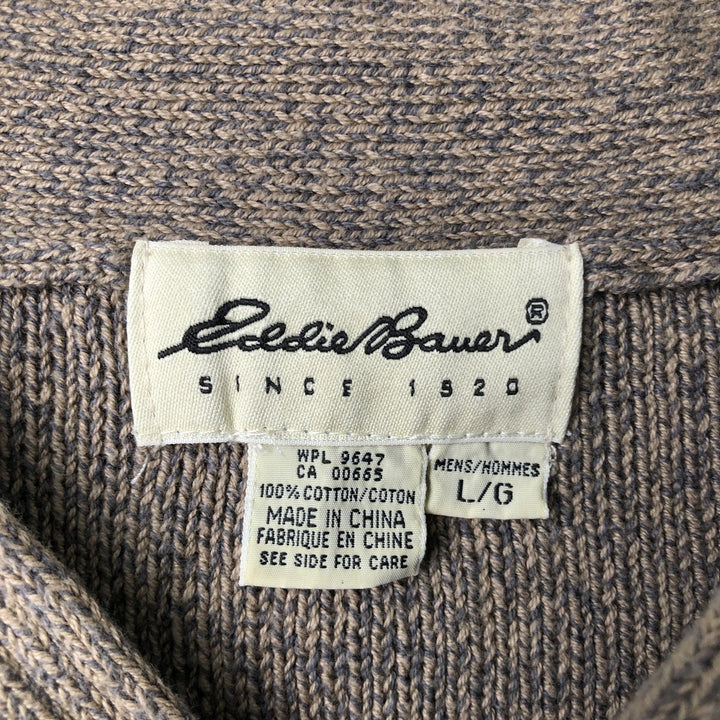 90s-00'S Eddie Bauer Rib-Knit Henley Neck Cotton Sweater, Men's Size L (Equivalent), Vintage cotton Beige type Vintage Second Hand