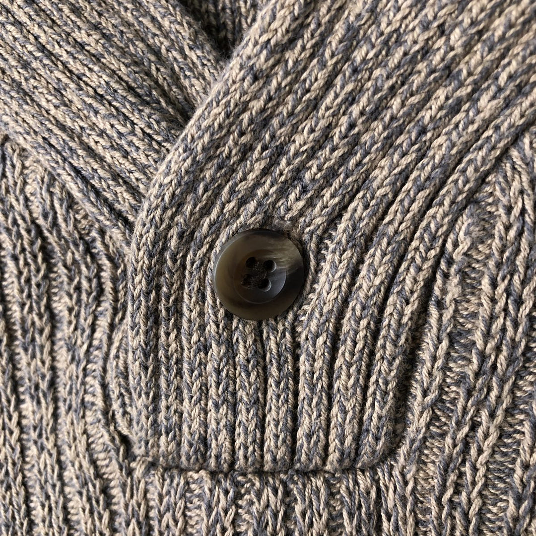 90s-00'S Eddie Bauer Rib-Knit Henley Neck Cotton Sweater, Men's Size L (Equivalent), Vintage cotton Beige type Vintage Second Hand