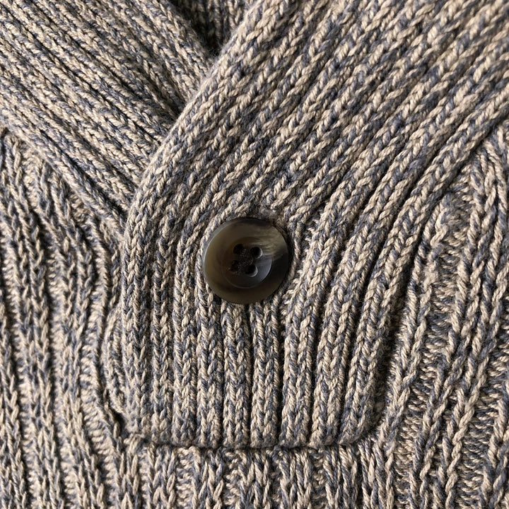 90s-00'S Eddie Bauer Rib-Knit Henley Neck Cotton Sweater, Men's Size L (Equivalent), Vintage cotton Beige type Vintage Second Hand