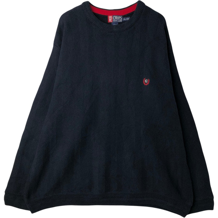 Ralph Lauren CHAPS Herringbone Cotton Knit Sweater, Men's XXL cotton navy blue type Vintage Second Hand