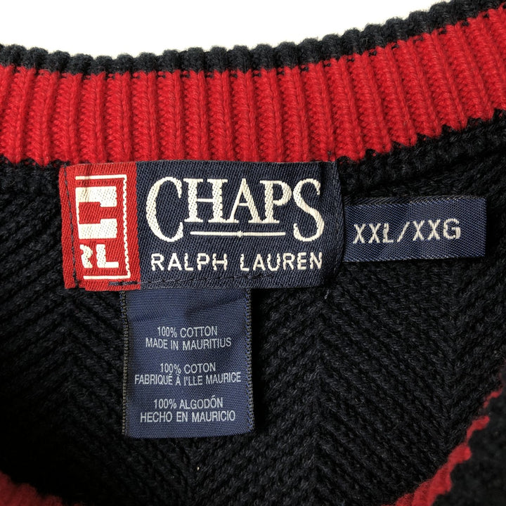 Ralph Lauren CHAPS Herringbone Cotton Knit Sweater, Men's XXL cotton navy blue type Vintage Second Hand