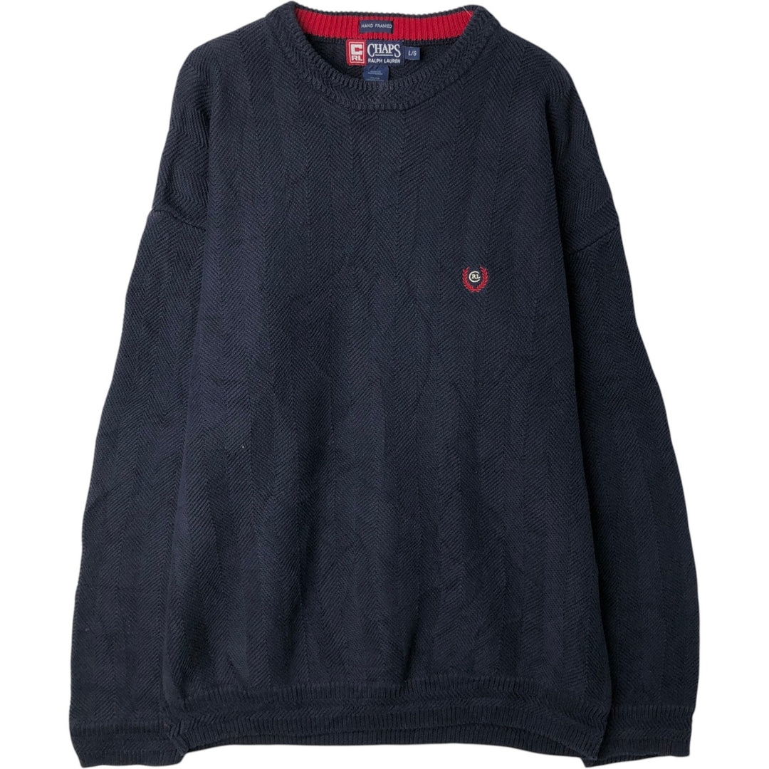 Ralph Lauren CHAPS Herringbone Cotton Knit Sweater, Men's Size L cotton navy blue type Vintage Second Hand