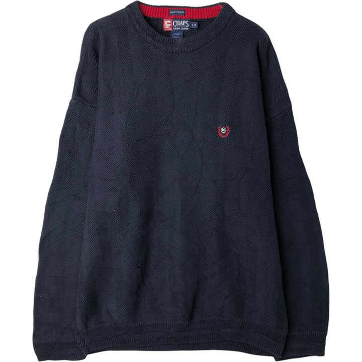 Ralph Lauren CHAPS Herringbone Cotton Knit Sweater, Men's Size L cotton navy blue type Vintage Second Hand