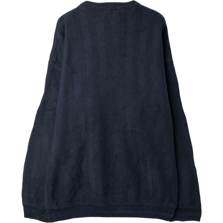 Ralph Lauren CHAPS Herringbone Cotton Knit Sweater, Men's Size L cotton navy blue type Vintage Second Hand
