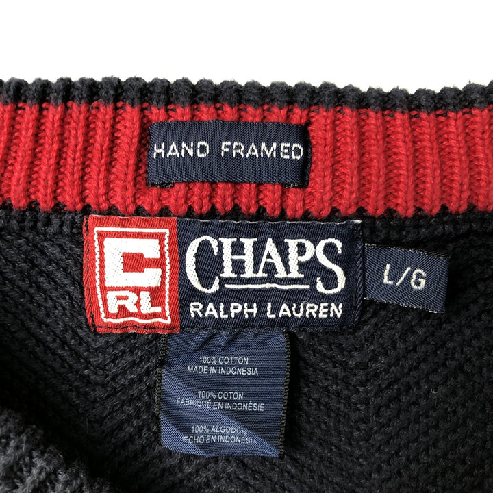 Ralph Lauren CHAPS Herringbone Cotton Knit Sweater, Men's Size L cotton navy blue type Vintage Second Hand