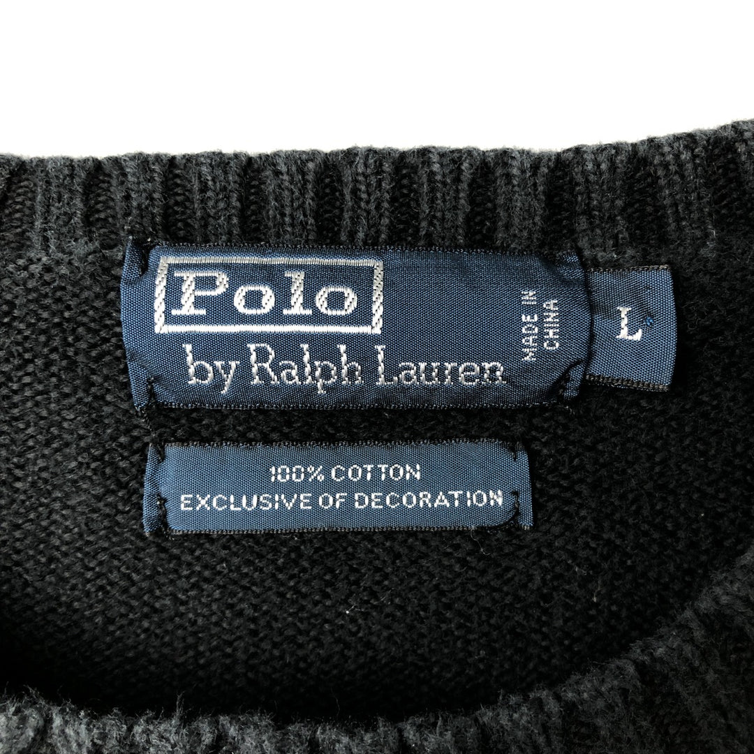Ralph Lauren POLO by Ralph Lauren Cotton Knit Sweater Men's L size cotton black type Vintage Second Hand