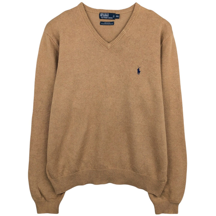 Ralph Lauren POLO by Ralph Lauren V-neck cotton knit sweater, men's size XXL cotton Beige type Vintage Second Hand