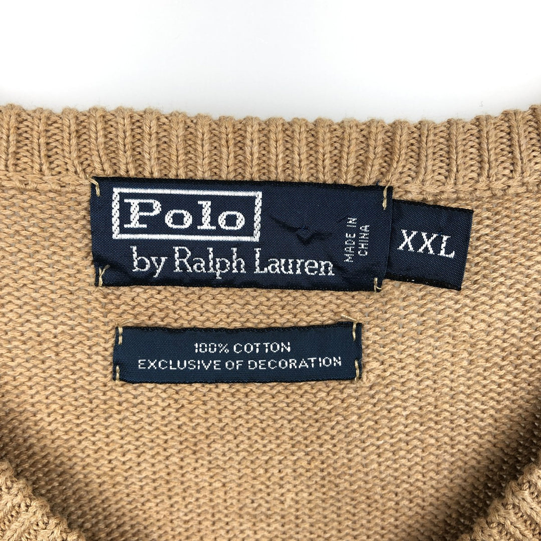 Ralph Lauren POLO by Ralph Lauren V-neck cotton knit sweater, men's size XXL cotton Beige type Vintage Second Hand