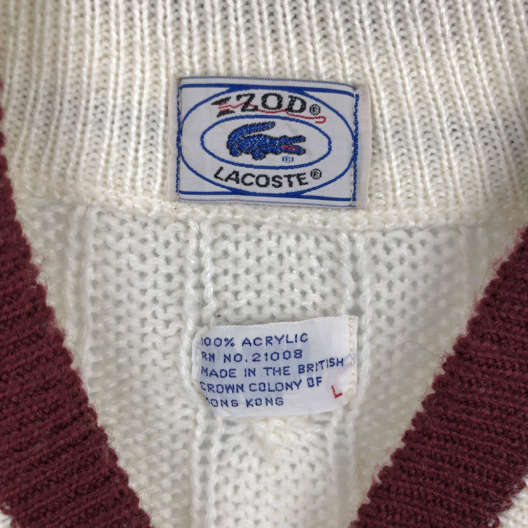 70s-80'S Lacoste IZOD Tilden Knit Sweater, Men's Size L (approx.), Vintage acrylic white type Vintage Second Hand
