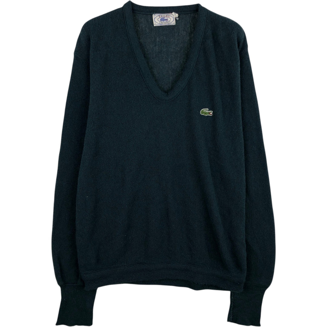 1980'S Lacoste IZOD V-neck cotton knit sweater, men's size M equivalent, vintage. unclear green type Vintage Second Hand