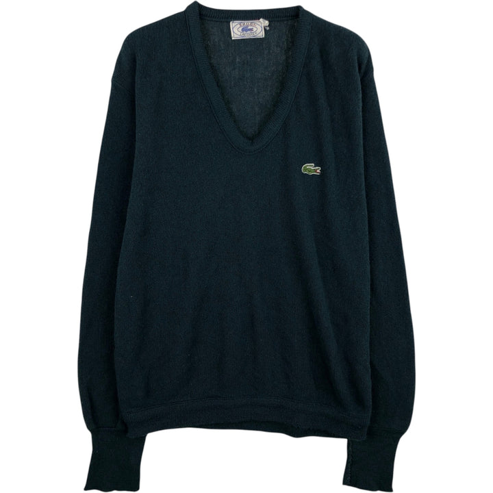 1980'S Lacoste IZOD V-neck cotton knit sweater, men's size M equivalent, vintage. unclear green type Vintage Second Hand