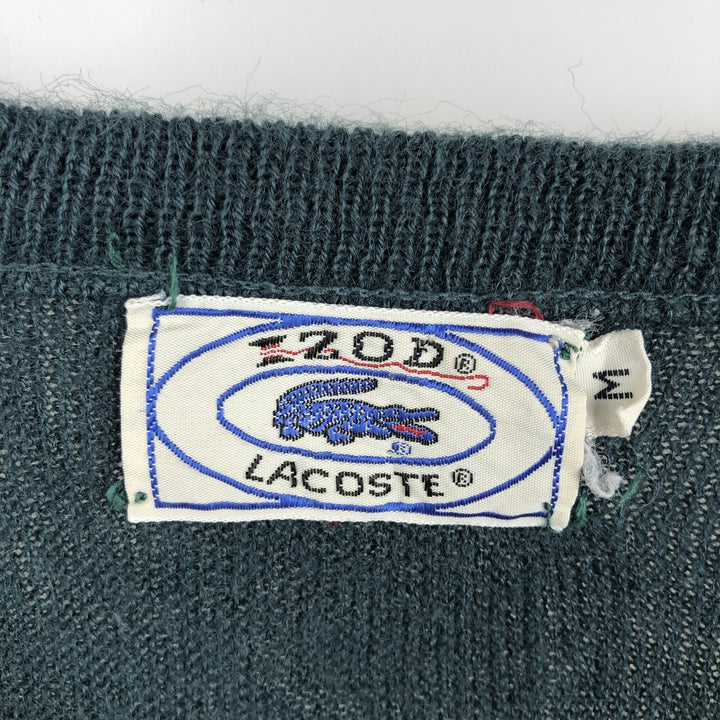 1980'S Lacoste IZOD V-neck cotton knit sweater, men's size M equivalent, vintage. unclear green type Vintage Second Hand