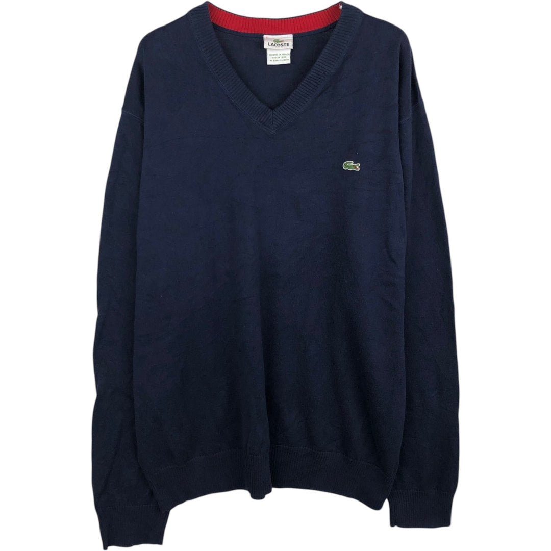 Lacoste V-neck cotton knit sweater, size 6, men's XL cotton navy blue type Vintage Second Hand