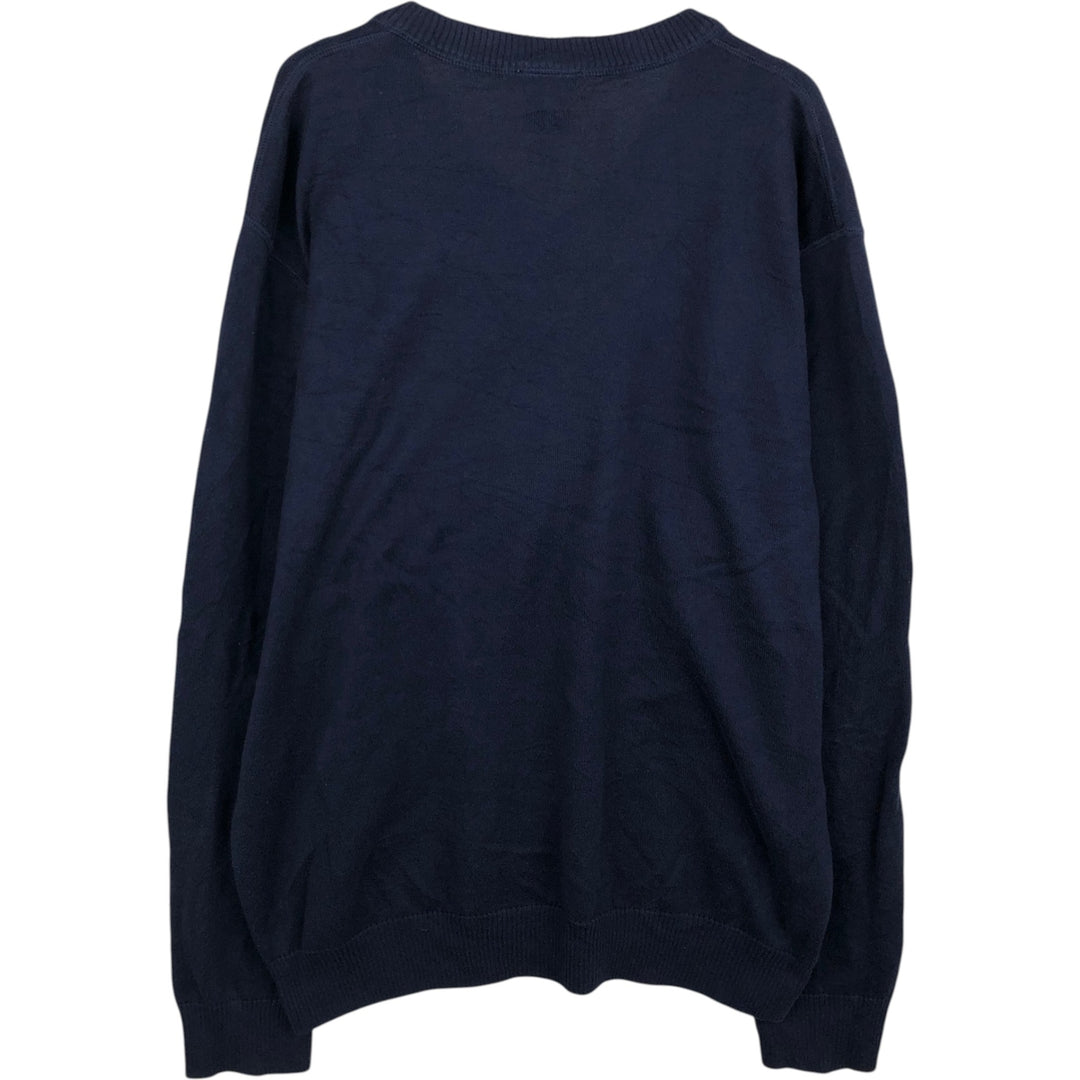 Lacoste V-neck cotton knit sweater, size 6, men's XL cotton navy blue type Vintage Second Hand