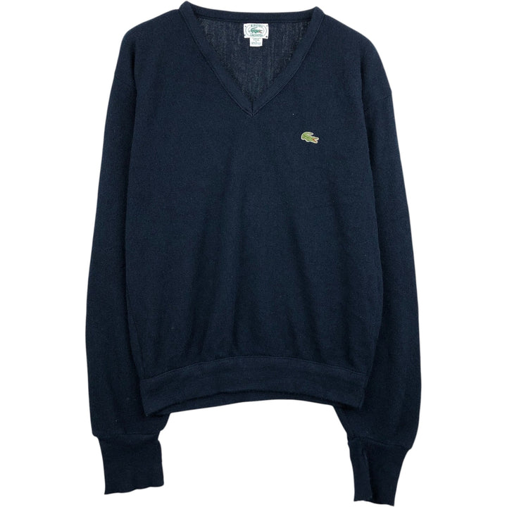 Lacoste IZOD V-neck acrylic knit sweater, made in the USA, men's size L equivalent. Oron Acrylic navy blue type Vintage Second Hand