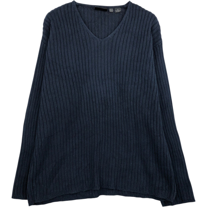 90s-00'S Donna Karan New York (DKNY) V-neck cotton knit sweater, men's size XL, vintage. cotton navy blue type Vintage Second Hand
