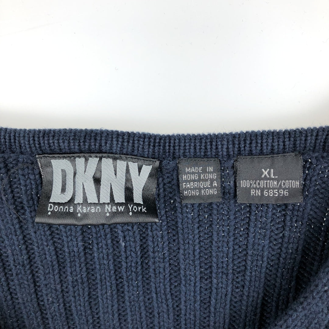 90s-00'S Donna Karan New York (DKNY) V-neck cotton knit sweater, men's size XL, vintage. cotton navy blue type Vintage Second Hand