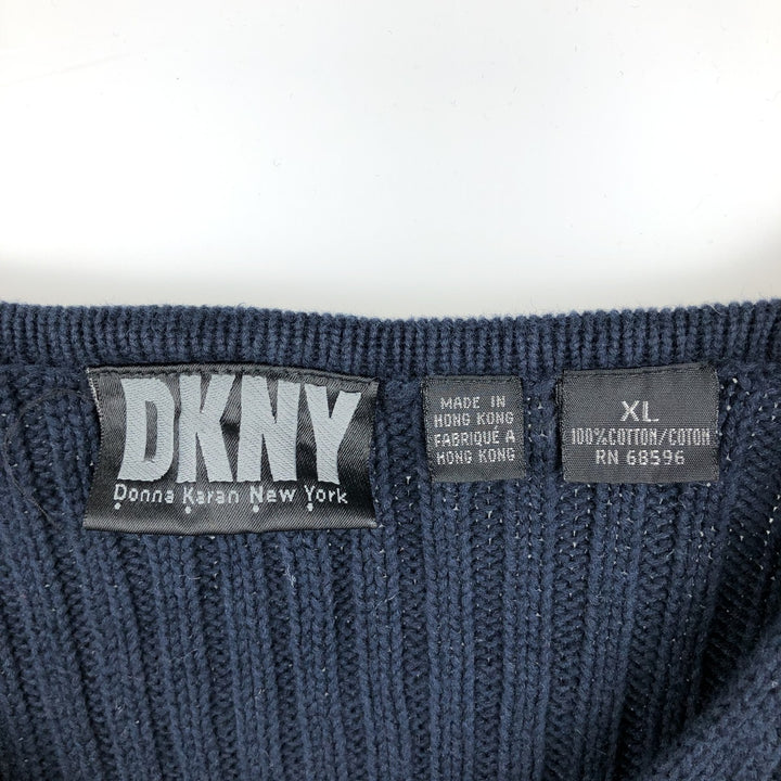 90s-00'S Donna Karan New York (DKNY) V-neck cotton knit sweater, men's size XL, vintage. cotton navy blue type Vintage Second Hand