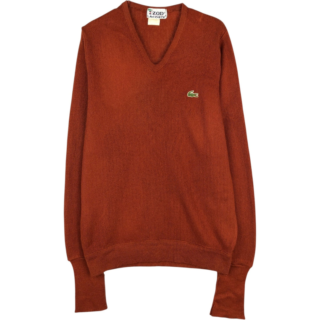 1970'S Lacoste IZOD Plain V-Neck Knit Sweater, Men's Size S (approx.), Vintage unclear brown type Vintage Second Hand