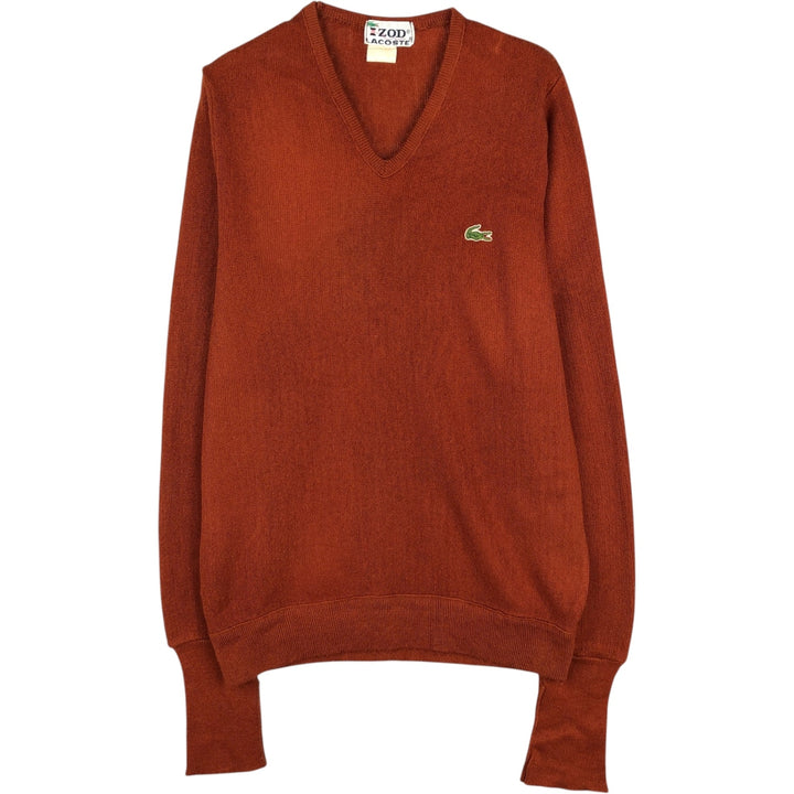 1970'S Lacoste IZOD Plain V-Neck Knit Sweater, Men's Size S (approx.), Vintage unclear brown type Vintage Second Hand