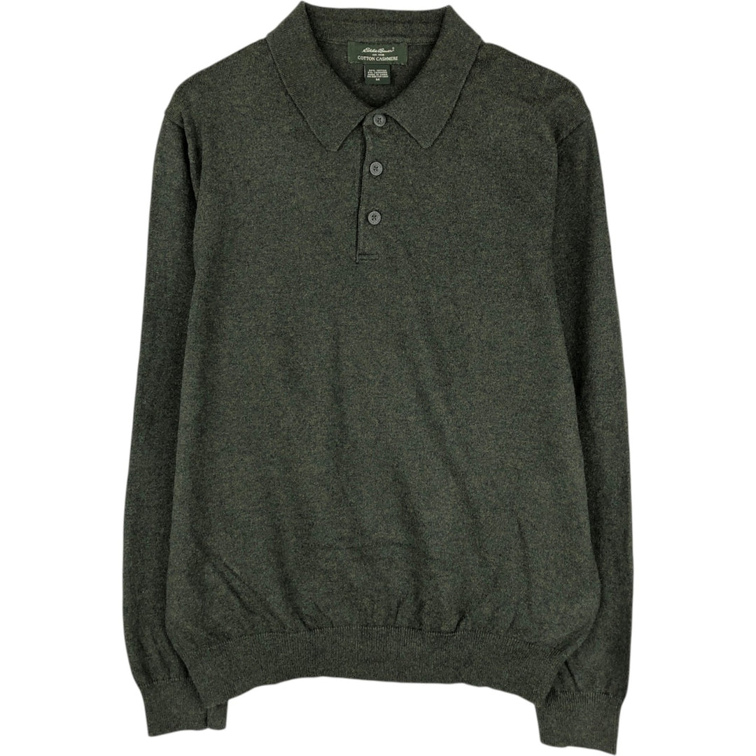 2000'S Eddie Bauer Polo Knit Sweater, Men's Size M (approx.) cotton Green type dark green Vintage Second Hand