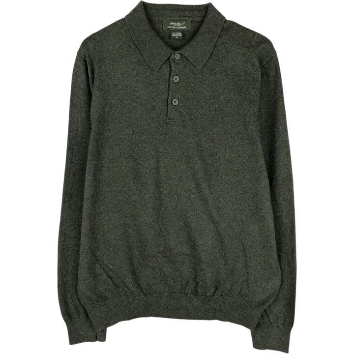2000'S Eddie Bauer Polo Knit Sweater, Men's Size M (approx.) cotton Green type dark green Vintage Second Hand