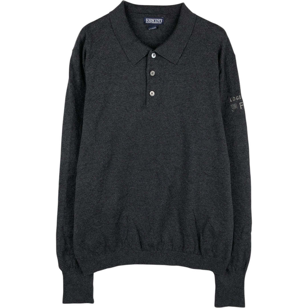Lands' End polo knit sweater from the 2000s, men's size XL. cotton gray type Vintage Second Hand