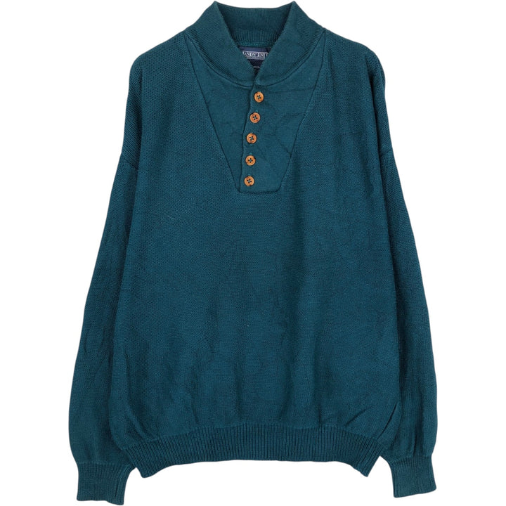 80s-90'S Lands' End Acrylic Knit Half-Button Sweater, Made in USA, Men's Size L (Equivalent), Vintage cotton turquoise blue Vintage Second Hand