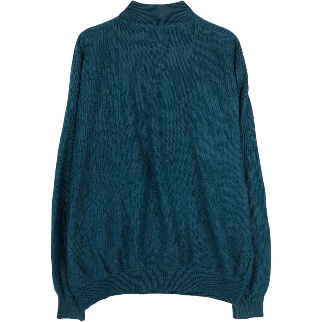 80s-90'S Lands' End Acrylic Knit Half-Button Sweater, Made in USA, Men's Size L (Equivalent), Vintage cotton turquoise blue Vintage Second Hand