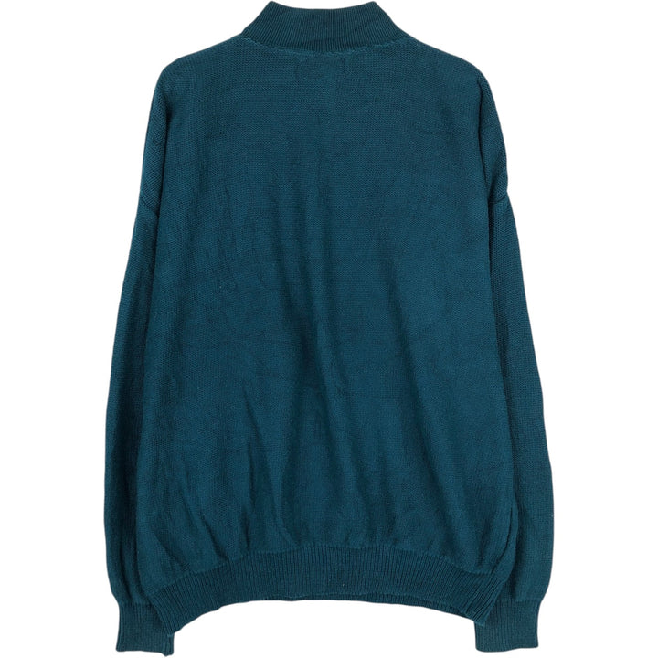 80s-90'S Lands' End Acrylic Knit Half-Button Sweater, Made in USA, Men's Size L (Equivalent), Vintage cotton turquoise blue Vintage Second Hand