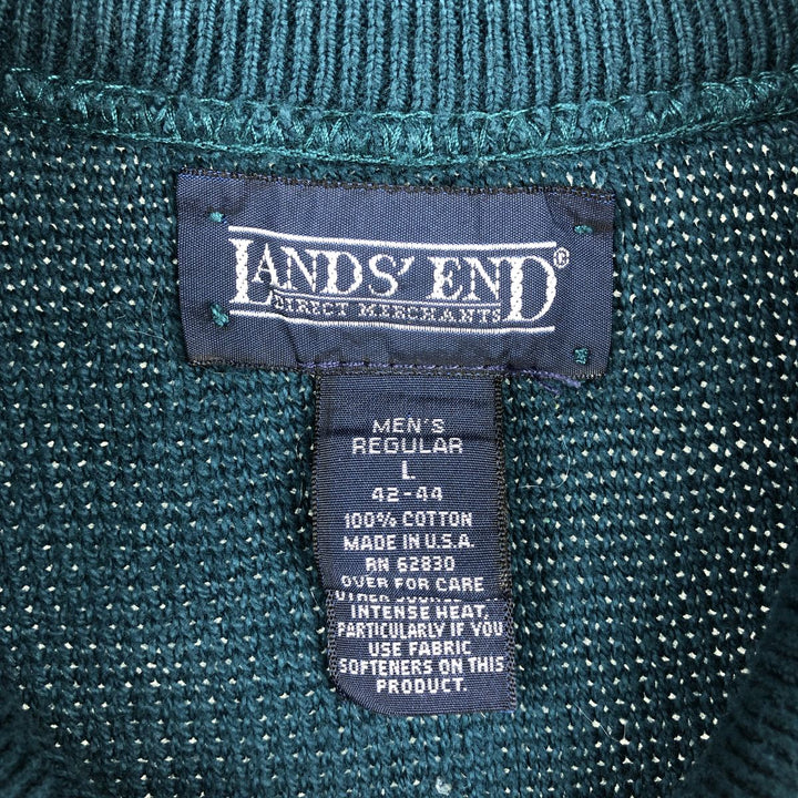 80s-90'S Lands' End Acrylic Knit Half-Button Sweater, Made in USA, Men's Size L (Equivalent), Vintage cotton turquoise blue Vintage Second Hand