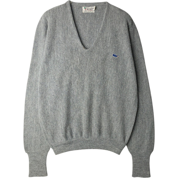 Lacoste IZOD V-neck acrylic knit sweater, men's size M (approx.) Oron Acrylic gray type Vintage Second Hand