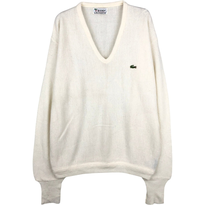 1970'S Lacoste IZOD V-neck knit sweater, made in USA, men's size XL equivalent, vintage. acrylic unbleached Vintage Second Hand
